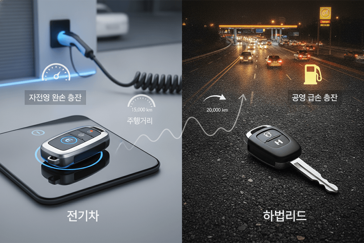 내 환경엔 전기차 vs 하이브리드 중 어느 쪽이 유지비 더 저렴할까? 주행거리별 계산법